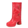 Botas de Mujer para Otoño/Invierno 2026 Modelo de Exportación con Tacón Alto Grueso, Sexy, Tallas Grandes 40-50, Botas de Media Caña de Moda Europea y Americana