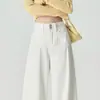 Jeans Blancos de Pierna Ancha para Mujeres Petites, Tendencia Otoño/Invierno 2025 Versátiles Nuevos Pantalones Rectos de Tiro Alto con Caída