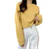 Sudadera casual de punto para mujer, estilo de otoño e invierno, color liso, cuello redondo, corte holgado, adelgazante, para uso diario, transfronteriza europea y americana