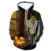 Venda direta estação independente fornecimento série Halloween casais abóbora caveira estampa 3D masculino solto suéter chapéu