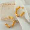Pendientes vintage de acero de titanio, bambú, diamante y perla, pendientes de alta calidad en forma de C, pendientes versátiles, pendientes nicho únicos