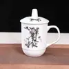 Xícara de Chá de Cerâmica Jingdezhen com Tampa, Flor de Ameixa, Orquídea, Bambu e Crisântemo, Copo para Reunião de Escritório, Copo de Água para Casa