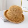 Sombrero de Paja Estilo Nuevo con Ala Enrollada, Sombrero de Copa de Color Sólido, Sombrilla de Verano Hueca Transpirable, Sombrero Tipo Cubo Versátil para Adelgazar el Rostro para Mujeres, Moderno