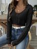 Suéter de cuello alto umbilical hueco con cuello polo para mujer, top corto transfronterizo europeo y americano, primavera y otoño, nuevo