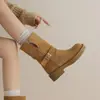 Botas Holgadas de Nuevo Estilo Otoño e Invierno de Doble Uso con Hebilla de Cinturón, Tacón Grueso, Botines de Piel de Vaca sin Cordones, Botas de Montar Suaves Versátiles para Mujer
