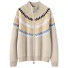 Cárdigan de punto de cachemira con cuello semi-alto para mujer, nuevo modelo 2026, top de jacquard Fair Isle en bloques de color, abrigo grueso de cachemira