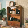 Caja de Almacenamiento Cosmético de Madera Vintage de Tres Niveles Mesa de Comedor Estilo Japonés Artículos Varios Taza Pequeña Perfume Gabinete de Almacenamiento de Madera