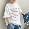 Camiseta de Verano Nueva y Elegante para Niños con Estampado de Letras, Algodón Puro Fino, Manga Corta, Holgada, Estilo Coreano para Niños Pequeños y Mayores