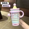 Taza térmica linda de gato KT, una taza de café elegante para mujeres, con asa y popote, hecha de acero inoxidable 316