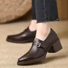 Nueva colección primavera y otoño 2026: Zapatos de cuero para mujer, de punta profunda, tacón grueso, tacón medio, cómodos y elegantes, versátiles para cualquier atuendo, con suelas gruesas