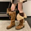 Botas de neve quentes, estilo russo, com aumento interno de altura, forradas de fleece, para mulheres, versáteis, de cano longo e de cano alto, em algodão