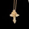 Colgante vintage de cruz de tres hojas con diseño de rosa nueva de estilo europeo y americano de Jinao, lleno de circonitas, accesorios de hip-hop para hombres y mujeres.
