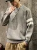 Suéter de Punto Casual Holgado para Hombre, Color Block de Marca de Moda Estilo Americano, Cuello Redondo, Novedad Primavera 2026