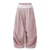 Calça de Verão Feminina Nova Retro Americana Cintura Alta Dobrada Patchwork Estrela de Cinco Pontas Bloco de Cores Plissada Sabre Perna Larga Casual Solta