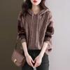 Suéter Feminino Primavera & Outono 2025 Novo Estilo Estilo Preguiçoso Casual Com Capuz Malha Solta Manga Longa Top Camisa Base