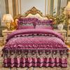 Conjunto de Saia de Cama Acolchoada Europeia Outono e Inverno Quatro Peças Lençol de Cama com Zíper Removível Cobertor de Cama Espesso de Veludo Quente Veludo Coral