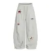 Pantalones de Pierna Ancha con Bordado de Estrella de Cinco Puntas Diseño de Dibujos Animados Estilo Americano Moderno Holgado Casual Pantalones Largos para Hombre