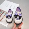 Sapatos de princesa para meninas, coleção de outono, sapatos infantis de couro com sola macia, sapatos de performance, com laço, pretos, modernos e antiderrapantes