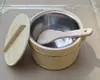 Balde de madeira para arroz isolado, redondo com tampa, uso comercial, recipiente de arroz de sushi para hotel/restaurante, balde pequeno de madeira para servir arroz e louças.