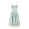 Vestido Camisola Patchwork de Renda Floral Doce Francês Verão Cintura Marcada Slim Midi para Mulheres