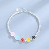 Pulsera con dije de sonrisa en color plata esterlina para mujer, diseño veraniego, combinable con todo, con cuentas para estudiantes y novias.