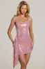 Vestido Corto de Verano 2026 Estilo Nuevo Europeo y Americano con Pedrería, Cuello Cuadrado, Tirantes Finos, Corte Ajustado, Bodycon, Cinta Lateral