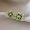 Brincos de Flor de Cristal Verde para Mulheres, Únicos Estilosos, Pequenos e Frescos, Adequados para Brincos de Verão, Brincos de Design de Nicho, Brincos da Moda