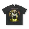 Camiseta da Banda Nirvana 2025 Manga Longa Europeia e Americana Vintage Retrô Americano Lavada e Desgastada Camiseta de Manga Curta Nirvana