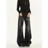 Jeans de pierna ancha acampanados con patrón de rayo lavado retro americano para mujer y hombre, nuevos pantalones rectos de cintura alta adelgazantes de otoño