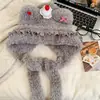 Gorro de peluche con lazo de orejas de oso para mujer, a prueba de viento, resistente al frío, protege los oídos, cálido, con doble cordón, lindo