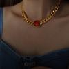 Nicho de moda de estilo antiguo chino elegante personalidad cadena cubana diseño de piedra de cristal de color incrustado traje de joyería de acero de titanio