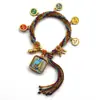 Pulseira do deus da riqueza de cinco vias estilo Xizang oito santos padroeiros cinco mestres Manjushri deus da riqueza amarelo thangka corda tecida à mão pulseira do ano desta vida