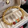 Puzuo Gold Shop Mesmo Estilo Vietnã Areia Ouro Imitação Verde Pinho Libélula Olho Transferência Pulseira Contas Nova Pulseira Duobao Chinesa para Mulheres