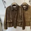Jaqueta Suede Marrom Maillard para Mulheres 2026 Outono Novo Estilo Jaqueta Casual Estilo Coreano Chique Curta