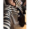 Suéter estilo Chanel de Camelia para Mujer, Cárdigan de Crochet a Rayas para Primavera y Otoño, Top Clásico con Bloques de Color a Rayas en Blanco y Negro, Moderno