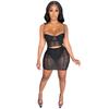 C5176 em estoque Moda Verão Sexy Alça Única Cor Sólida Malha de Seda Leite Transparente Saia Tubinho Conjunto de Duas Peças para Mulheres