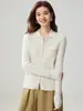 Estilo Minimalista de Lujo Ligero~ Cárdigan con Cremallera de Cachemira para Mujer Ajustado Cuello Chal Tejido de Canalé Abrigo para Otoño/Invierno Cálido