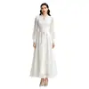 Estilo Europeo Malla Patchwork Bordado de Encaje Vestido Largo Cuello Alto Mangas Abullonadas Cintura Ceñida Elegante Vestido Ropa para Mujer Suministro Transfronterizo