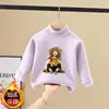 Camiseta Térmica de Felpa Cepillada para Niña Manga Larga Estilo Otoño/Invierno Cuello Semi-Alto Prenda Interior Superior Camiseta Casual de Manga Larga para Niña