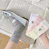Meias Longas de Algodão Cinza Estilo Ballet com Laço Bordado para Mulheres, Meias Slouch Finas de Verão Coreanas para Mulheres