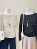 Suéter de punto liso color avena, manga murciélago, estilo minimalista francés para mujer, nueva colección otoño 2026, top moderno y versátil