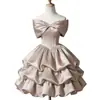 Vestido Corto Rosa de Hombros Descubiertos para Mujer, Adecuado para Banquetes, Fiestas de Estudiantes, Ceremonias de Mayoría de Edad, Fiestas de la Alta Sociedad, Vestidos de Princesa, Reuniones Anuales y Eventos de Anfitrión