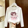 Camiseta de manga larga para niña, 100% algodón, nueva de otoño 2026, apta para la piel, cuello redondo, elegante, versátil, top lindo