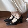 Zapatos Mary Jane de Piel de Oveja Francesa de Tacón Alto Grueso sin Drop Primavera 2025 con Hebilla Metálica Zapatos Individuales de Cuero con Hebilla de Cuero para Mujer
