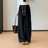 Super modeladores e confortáveis de usar~ Calça casual de corte reto estreito com cordão na cintura elástica e color blocking feminina nova outono inicial 2026 H092213
