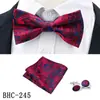 Conjunto de 3 Piezas para Hombre: Corbata de Moño, Pañuelo de Bolsillo, Gemelos Accesorios para Traje de Boda Corbata de Moño Plana Estampado Paisley