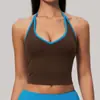 Chaleco de yoga transfronterizo con cuello halter y almohadillas en el pecho, escote en V, bloques de color, entrenamiento de fitness, Pilates, chaleco deportivo 9639