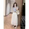 Falda Larga de Algodón y Lino Holgada Estilo Perezoso para Mujer, Nuevo Modelo Verano 2026, Elegante Falda Larga de Línea A de Cintura Alta Adelgazante
