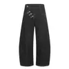 Marca de moda de alta calle Jeans de hoja curva Vibe para hombre Hebilla de avión de metal Apertura inclinada Diseño prohibido Silueta Pantalones largos casuales