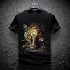 Nova Camiseta Casual Masculina de Verão 2023 com Cabeça de Tigre Hot Drilling Marca Tendência Manga Curta